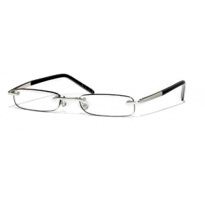 MATTE SILVER/BLACK RIMLESS READERS WITH NARROW LENS SIZE AND EBONY EDGE GLOW